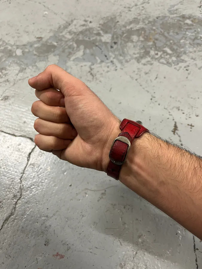 Balenciaga City Studded Red Leather Armband Bracelet MxWboTO 1