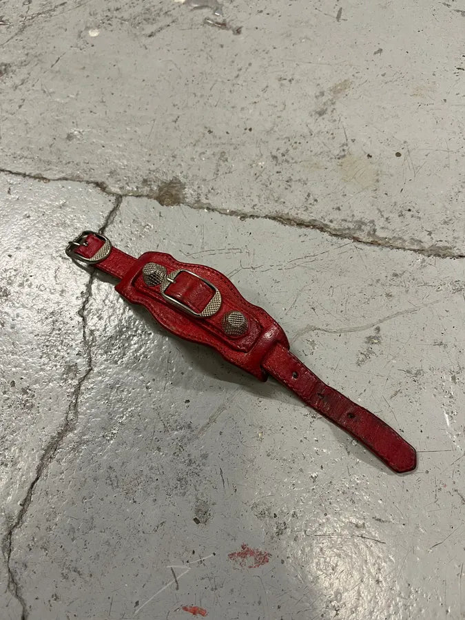 Balenciaga City Studded Red Leather Armband Bracelet MxWboTO 2