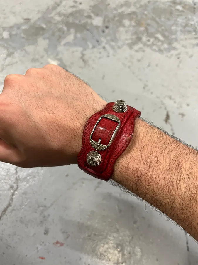 Balenciaga City Studded Red Leather Armband Bracelet MxWboTO 3