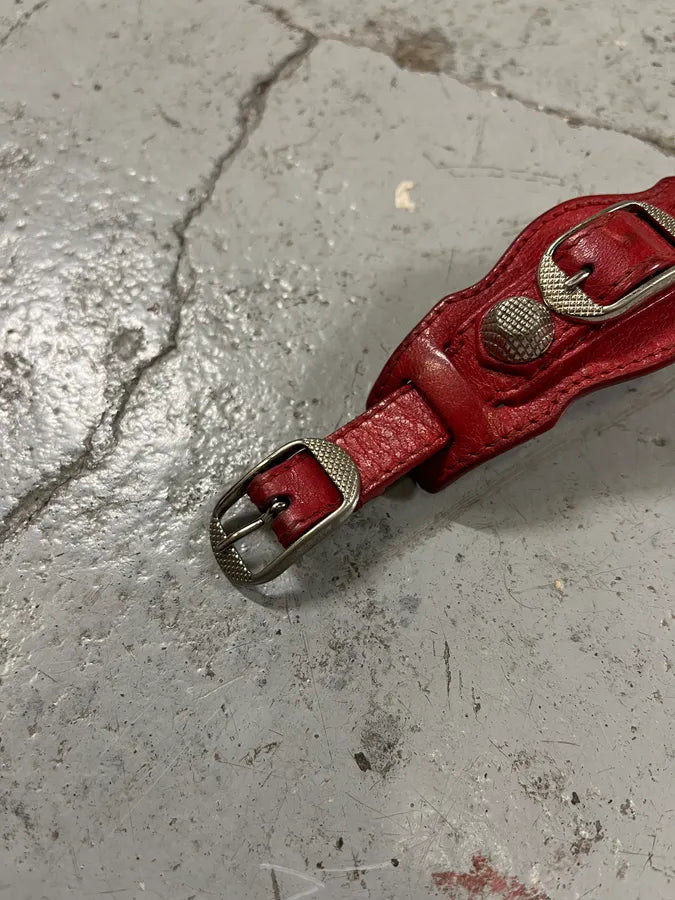 Balenciaga City Studded Red Leather Armband Bracelet MxWboTO 4