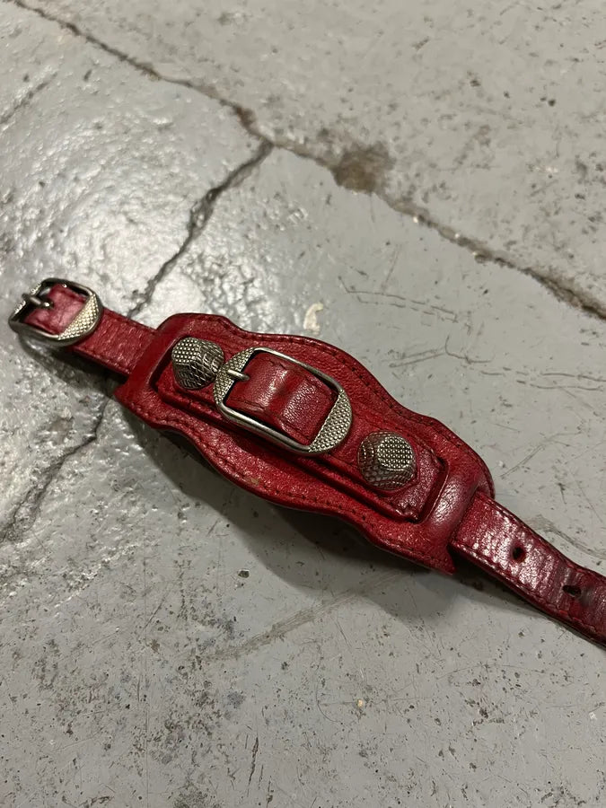 Balenciaga City Studded Red Leather Armband Bracelet MxWboTO 5