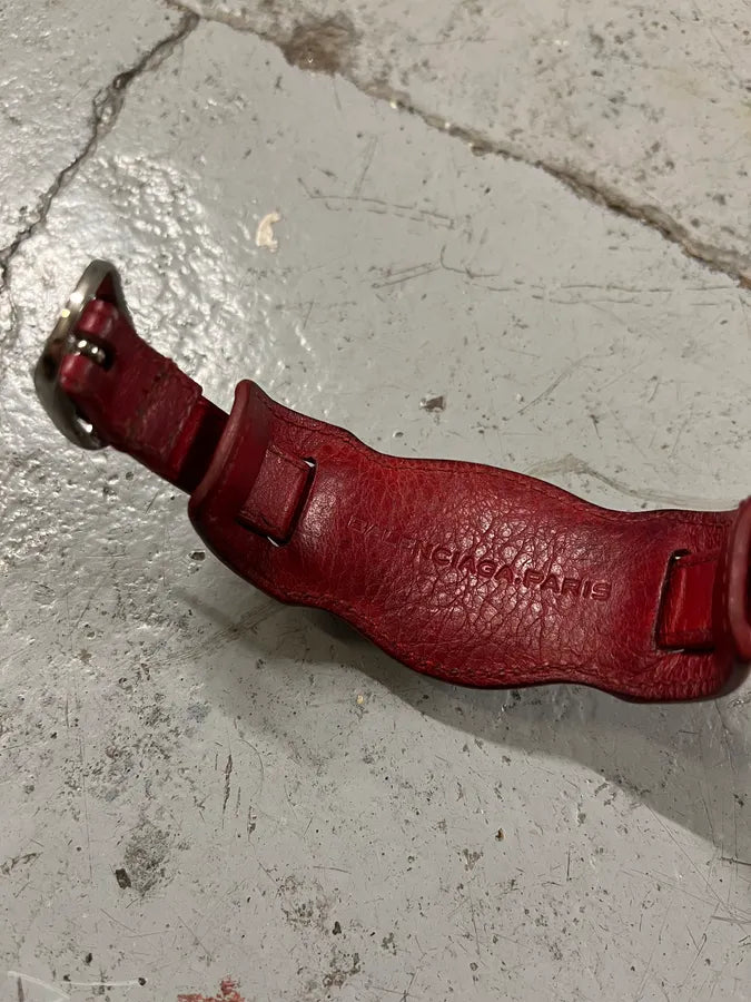 Balenciaga City Studded Red Leather Armband Bracelet MxWboTO 6