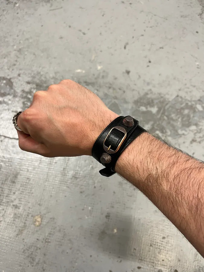 Balenciaga City Studded Wrap Black Leather Bracelet dtnfvhm 0