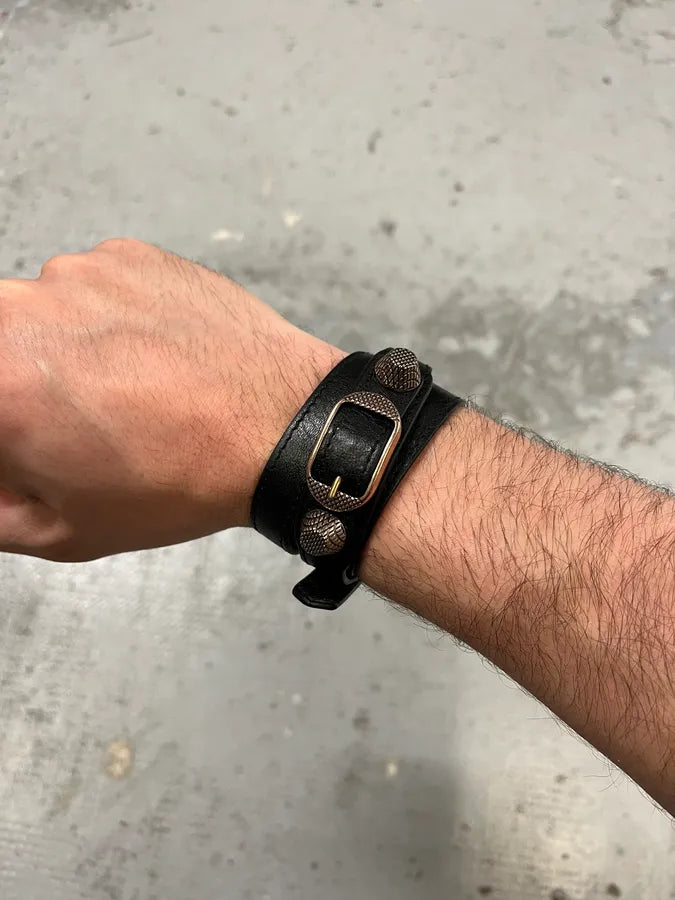 Balenciaga City Studded Wrap Black Leather Bracelet dtnfvhm 2