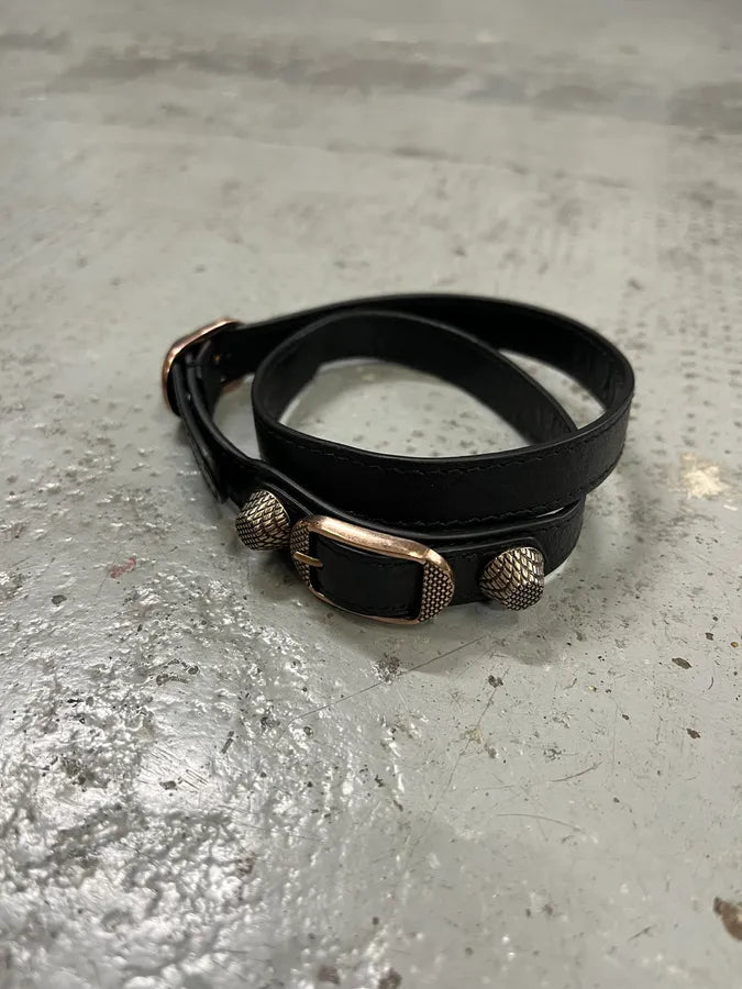 Balenciaga City Studded Wrap Black Leather Bracelet dtnfvhm 3