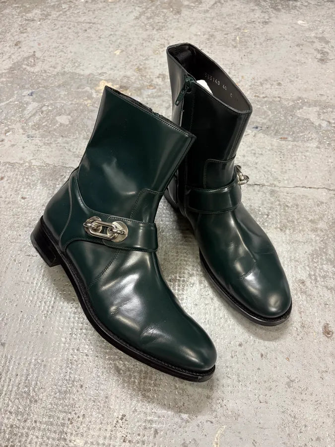Balenciaga Dark Green Leather Ankle Boots LmpRnkY 4