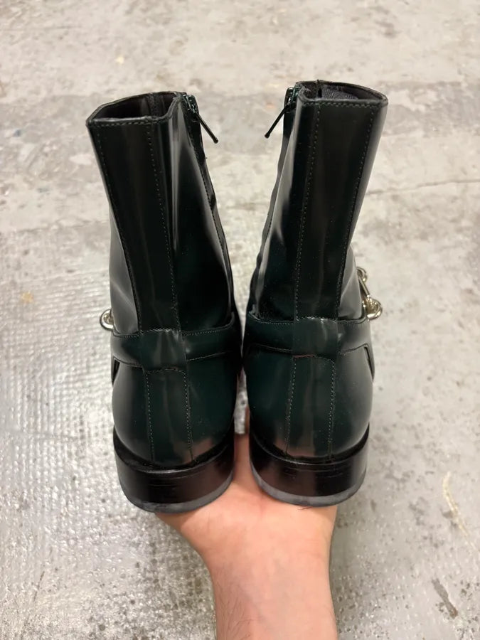 Balenciaga Dark Green Leather Ankle Boots LmpRnkY 6