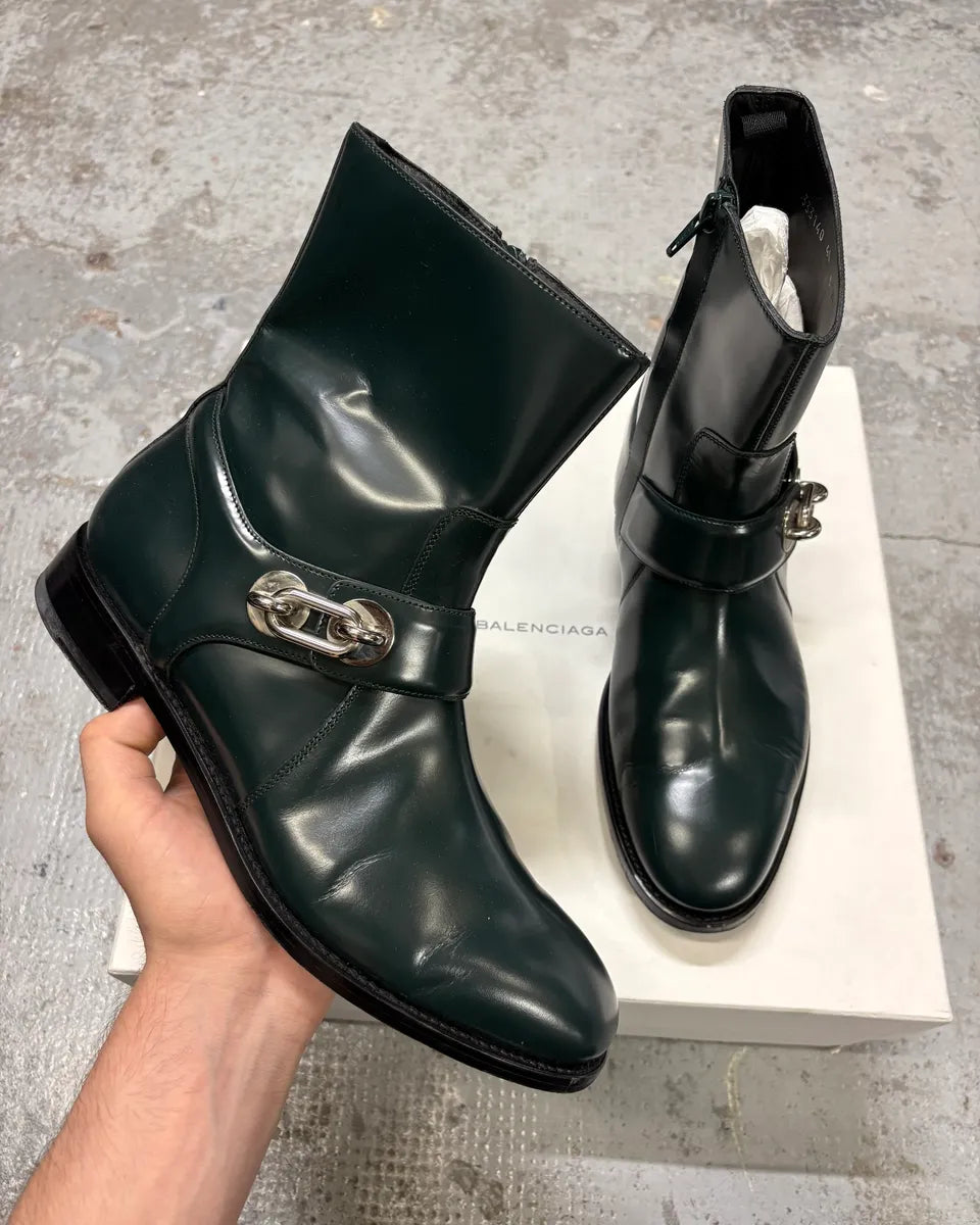 Balenciaga Dark Green Leather Ankle Boots LmpRnkY 0