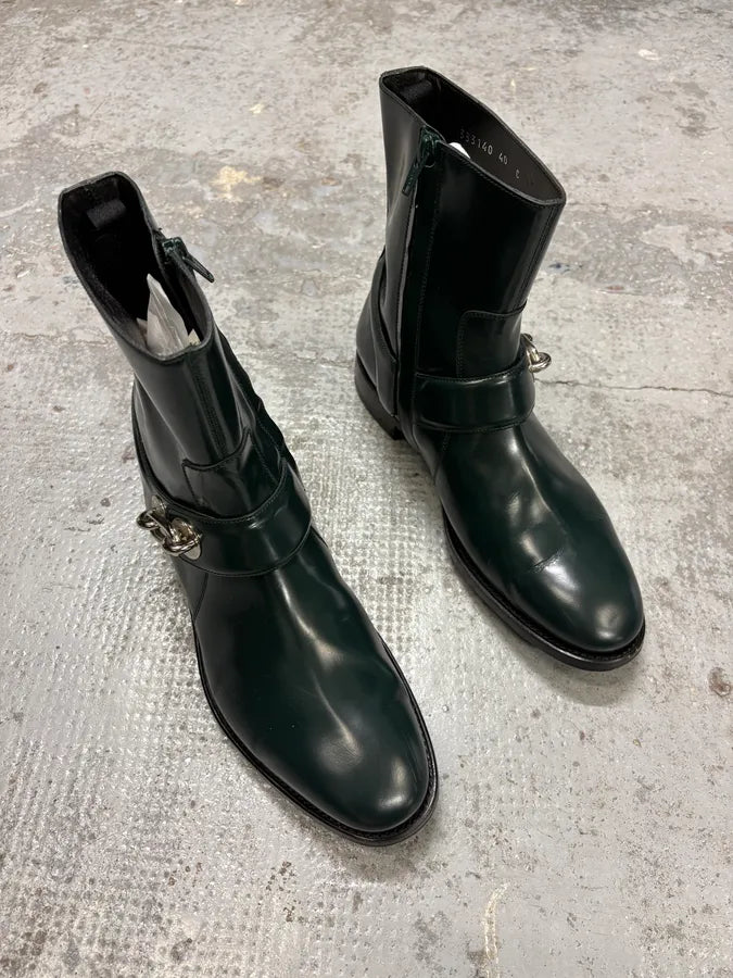 Balenciaga Dark Green Leather Ankle Boots LmpRnkY 3