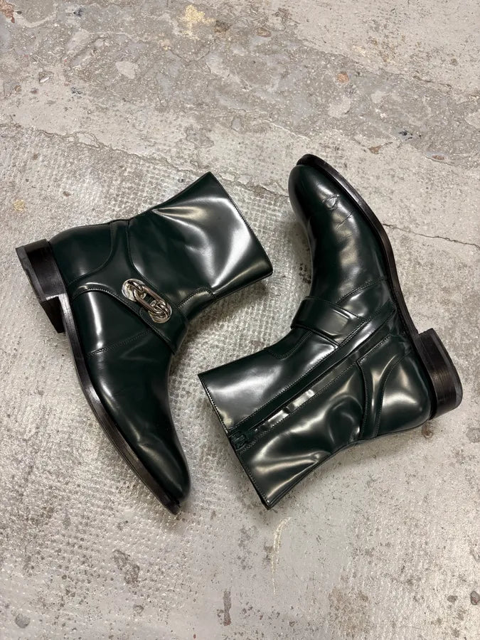 Balenciaga Dark Green Leather Ankle Boots LmpRnkY 5