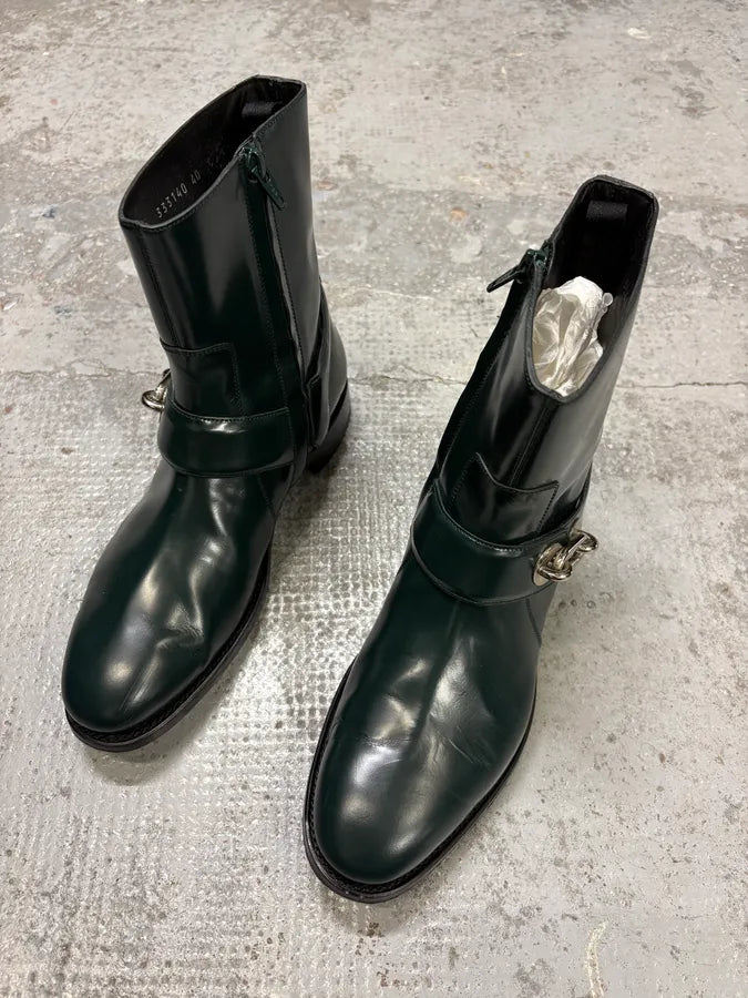 Balenciaga Dark Green Leather Ankle Boots LmpRnkY 2