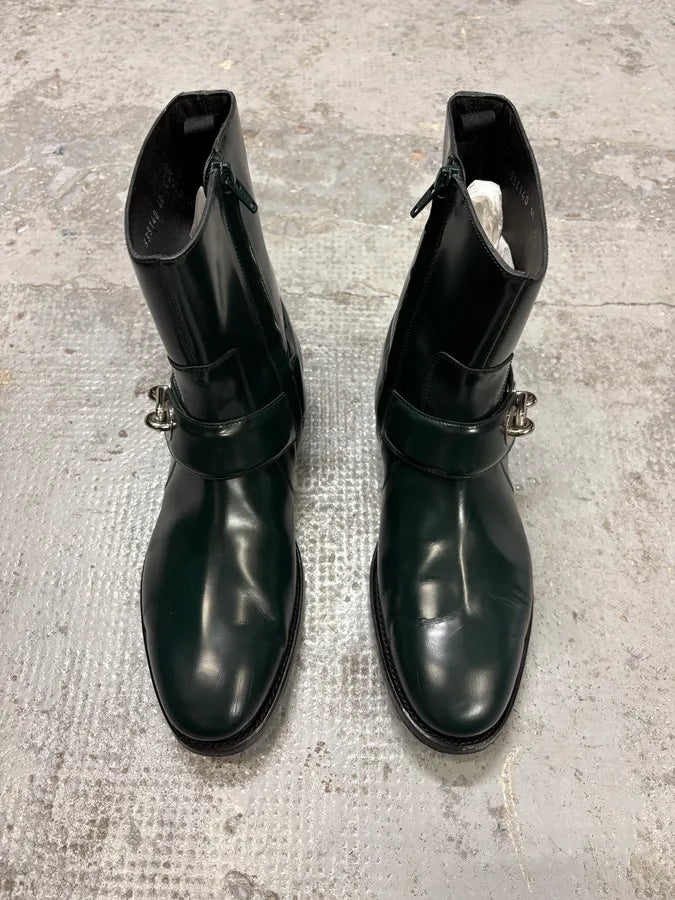 Balenciaga Dark Green Leather Ankle Boots LmpRnkY 1