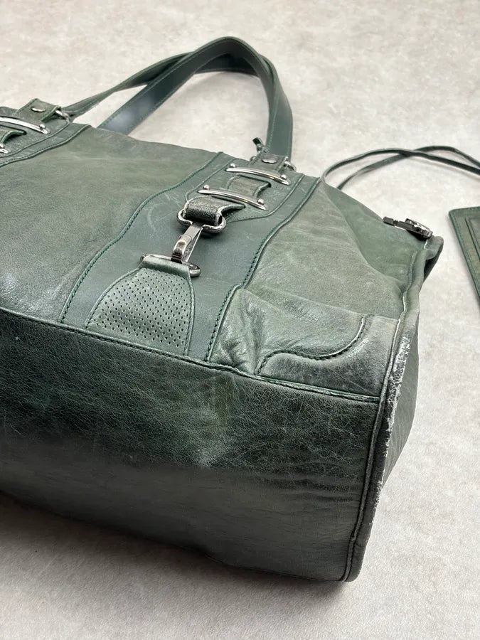 Balenciaga Dark Green Leather Neo Cagole City Handle Bag bHBkEZu 7