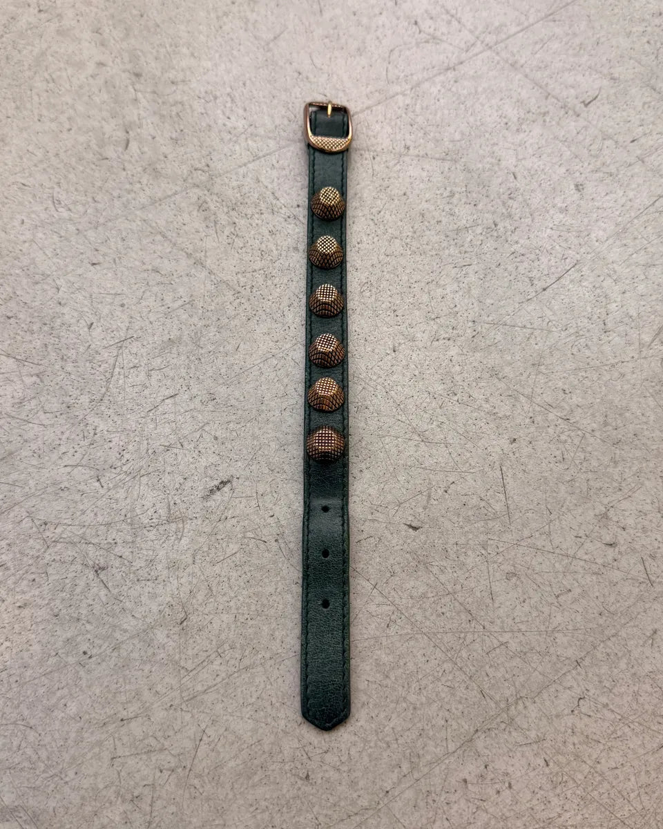 Balenciaga Dark Green Leather Studded Bracelet HsODGuY 1