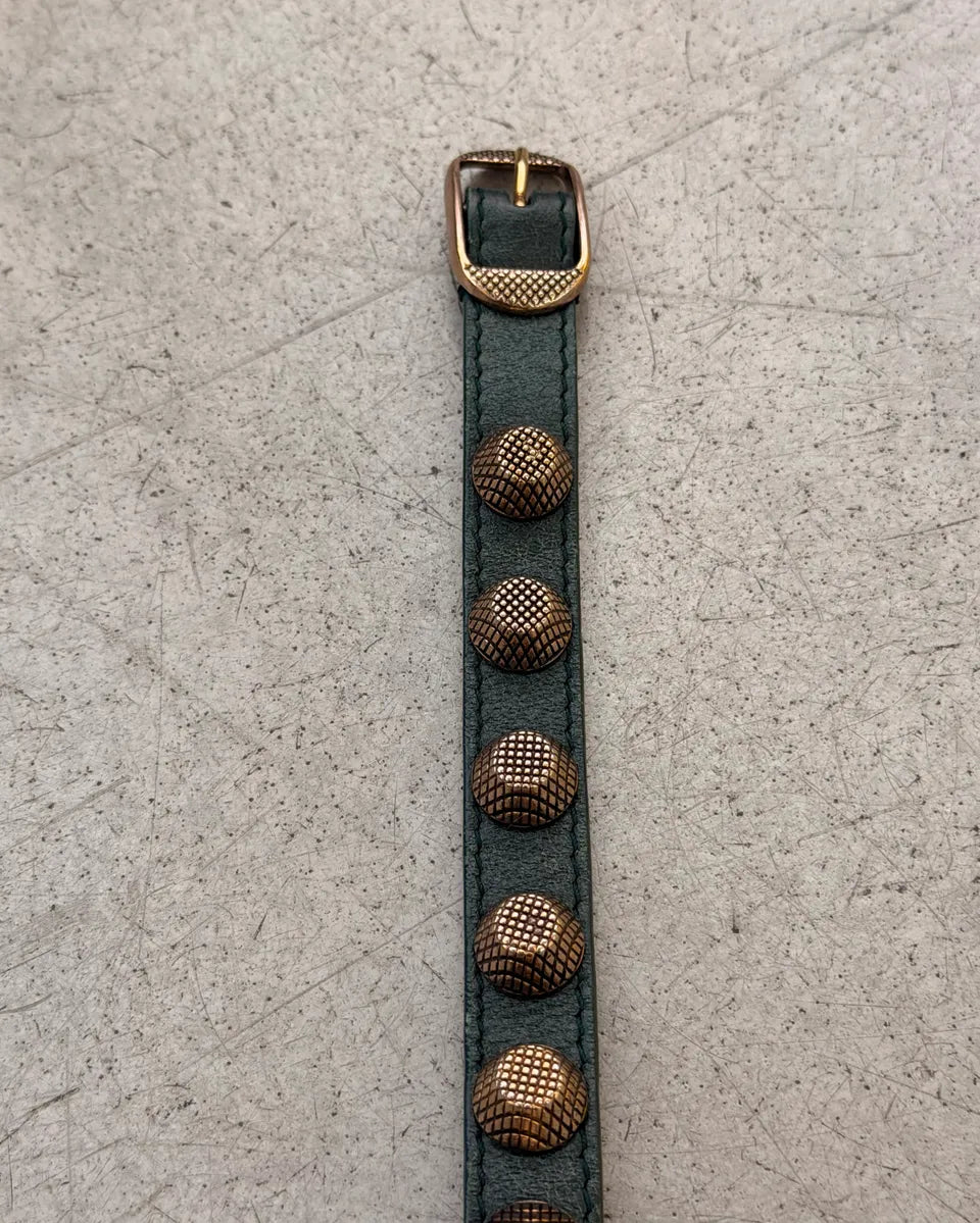 Balenciaga Dark Green Leather Studded Bracelet HsODGuY 2