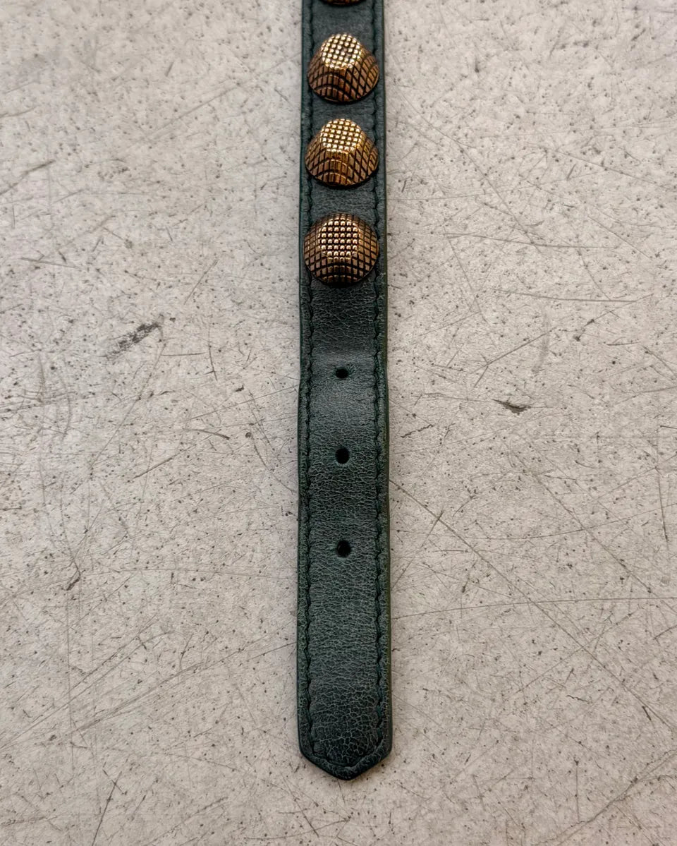 Balenciaga Dark Green Leather Studded Bracelet HsODGuY 3