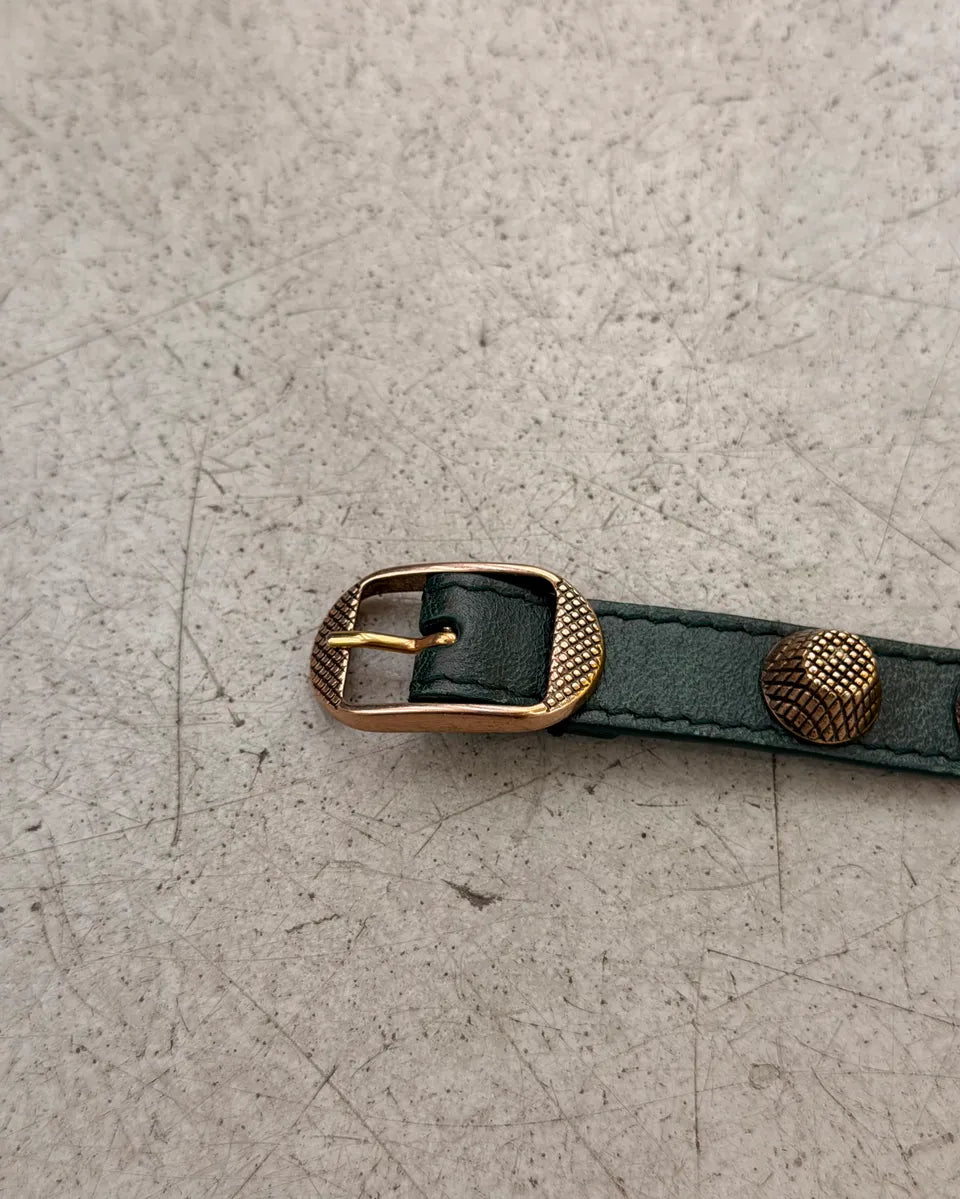 Balenciaga Dark Green Leather Studded Bracelet HsODGuY 4