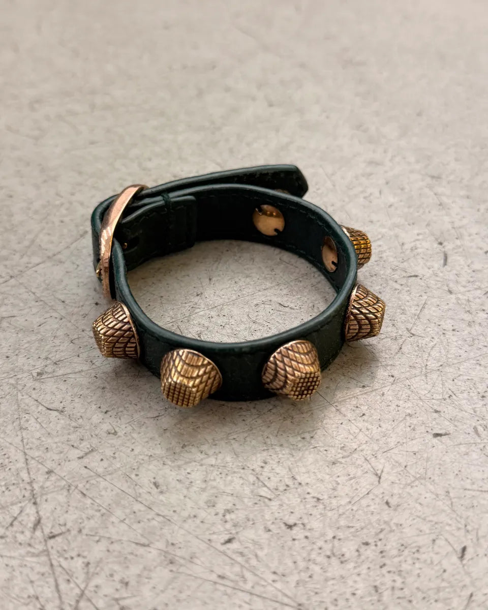 Balenciaga Dark Green Leather Studded Bracelet HsODGuY 6