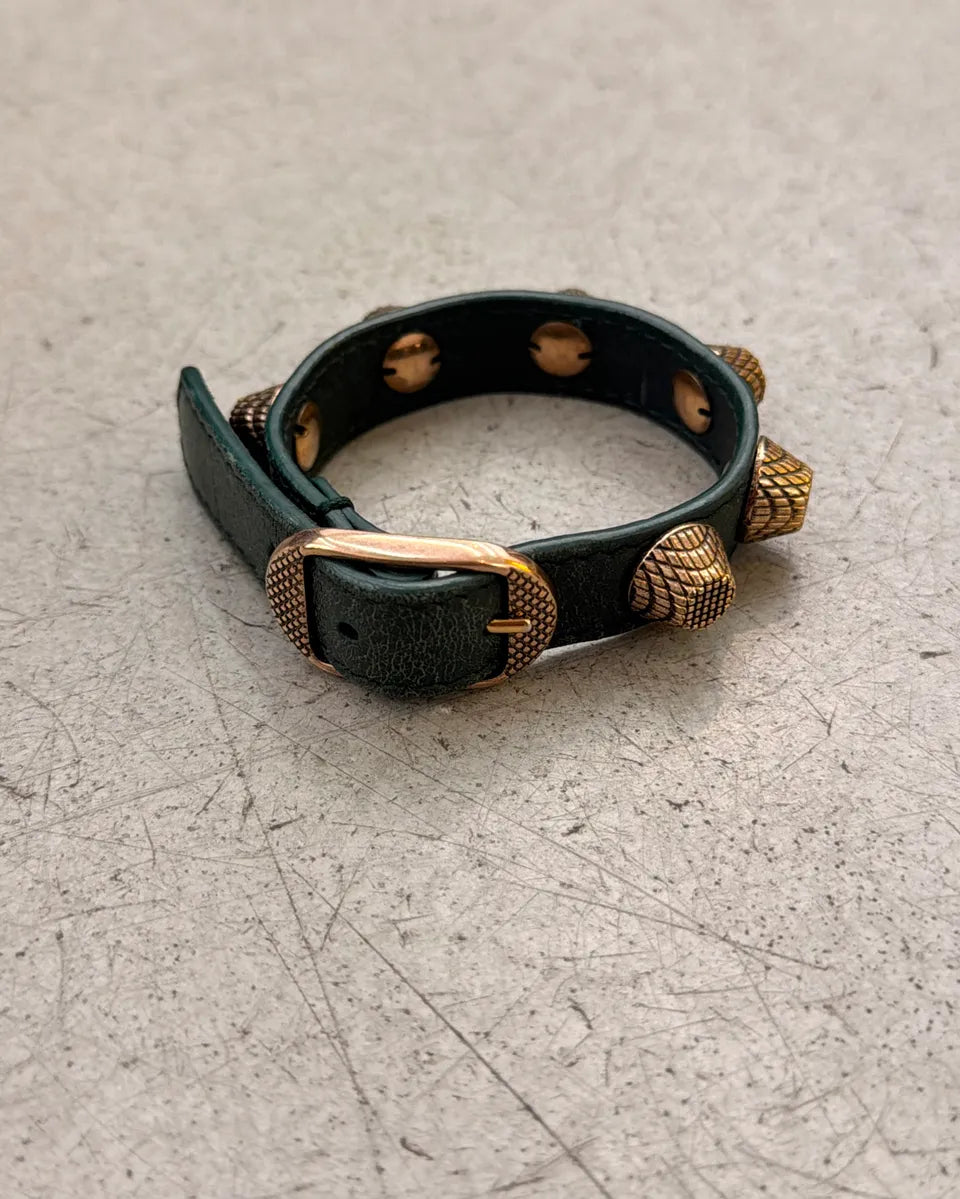 Balenciaga Dark Green Leather Studded Bracelet HsODGuY 7