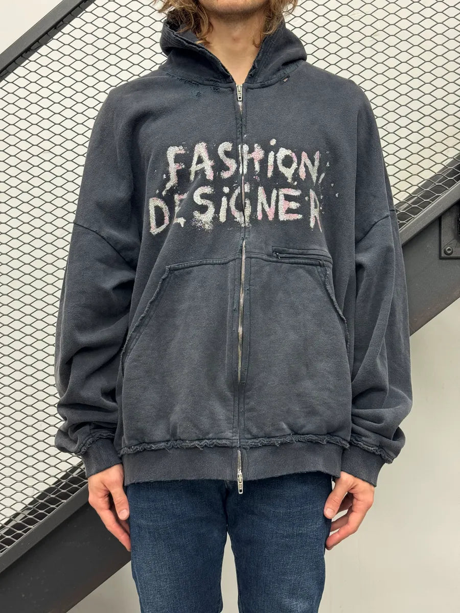 Balenciaga Faded Black Fashion Designer Distressed Zip-up Hoodie QMRCaPK 1