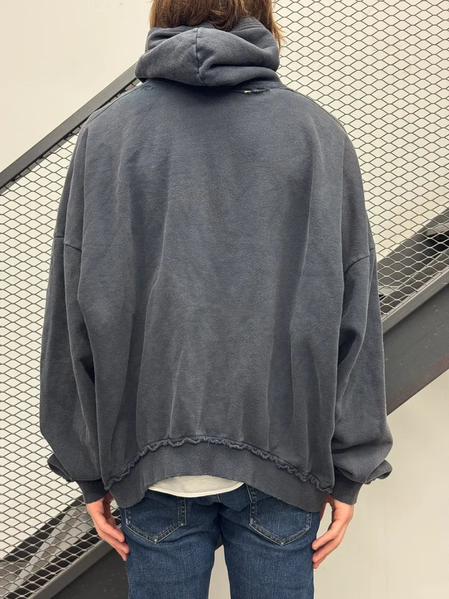 Balenciaga Faded Black Fashion Designer Distressed Zip-up Hoodie QMRCaPK 2