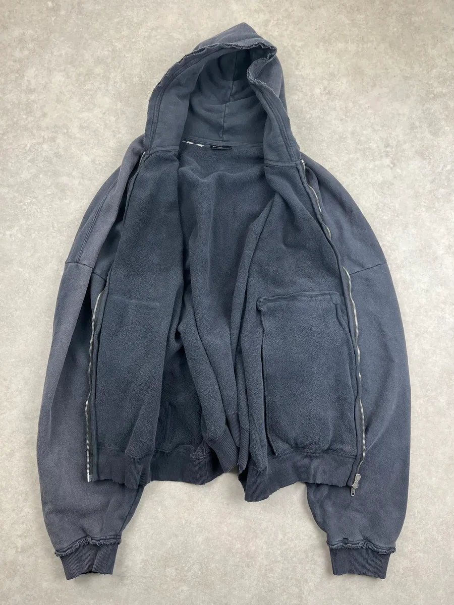Balenciaga Faded Black Fashion Designer Distressed Zip-up Hoodie QMRCaPK 3