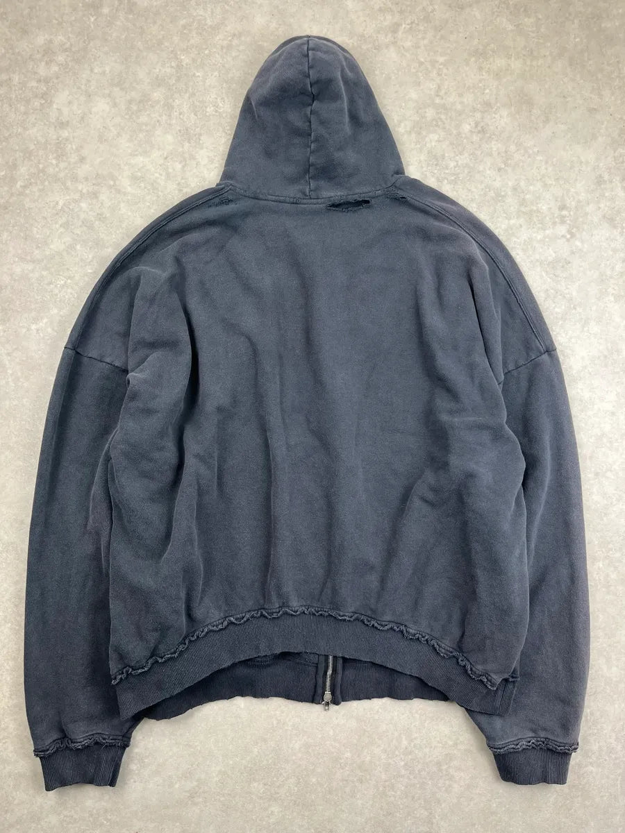 Balenciaga Faded Black Fashion Designer Distressed Zip-up Hoodie QMRCaPK 4