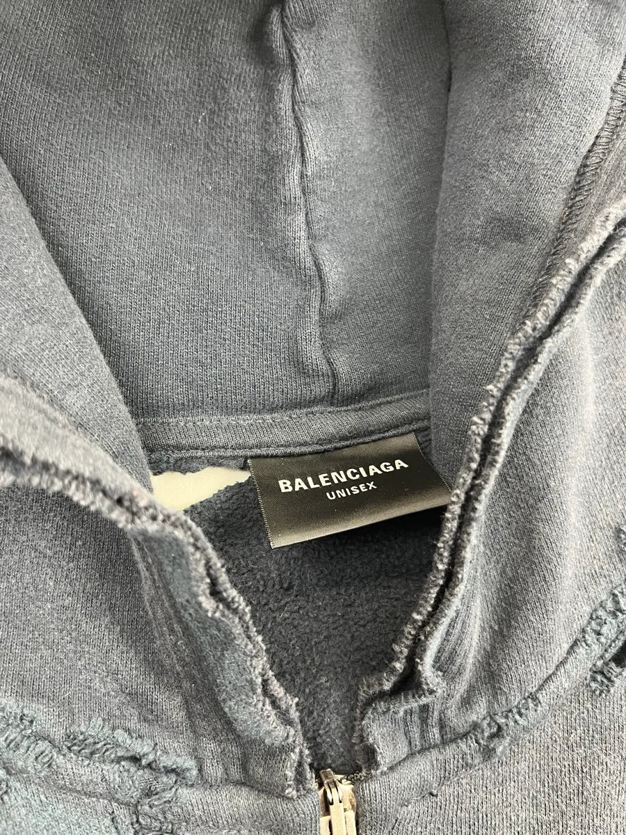 Balenciaga Faded Black Fashion Designer Distressed Zip-up Hoodie QMRCaPK 9