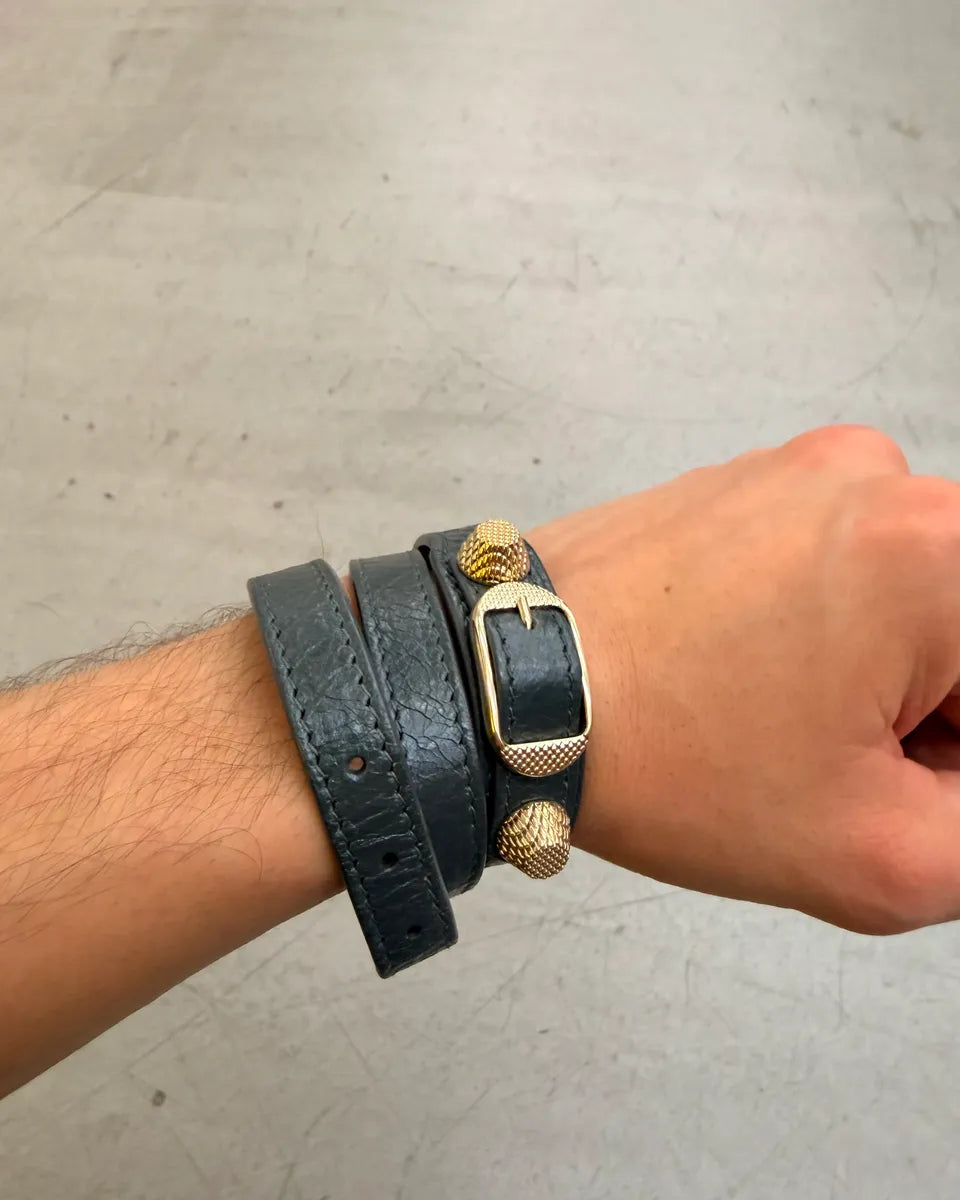 Balenciaga Faded Black Leather Double Tour Bracelet TTgxhBA 0