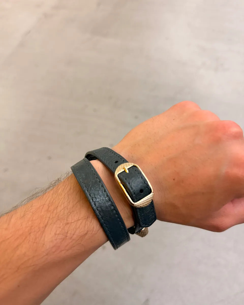 Balenciaga Faded Black Leather Double Tour Bracelet TTgxhBA 1