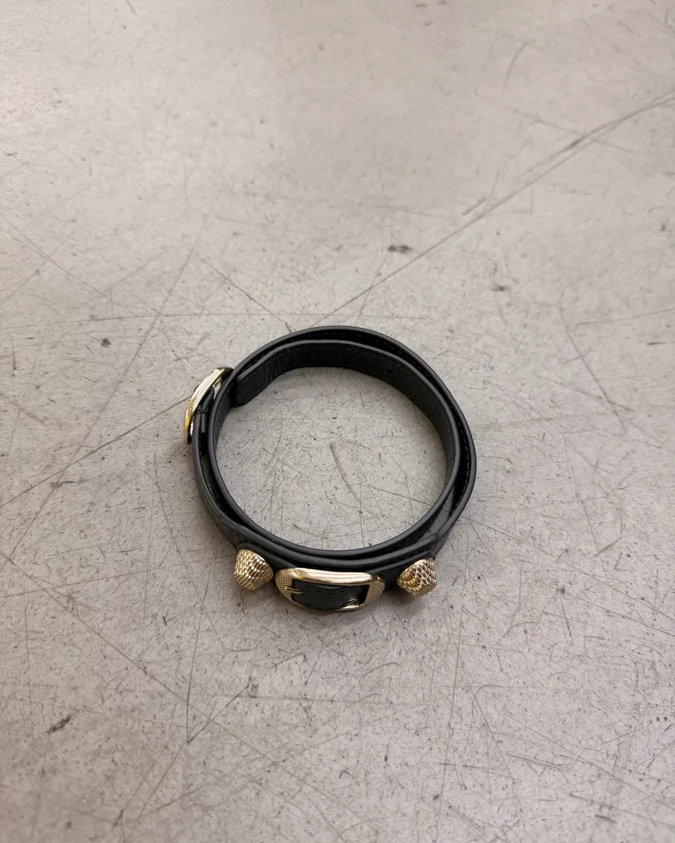 Balenciaga Faded Black Leather Double Tour Bracelet TTgxhBA 3