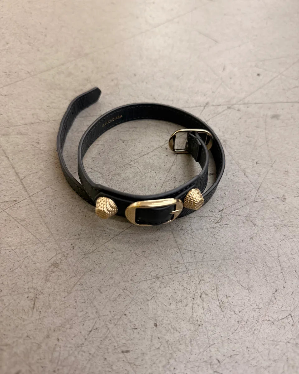 Balenciaga Faded Black Leather Double Tour Bracelet TTgxhBA 5