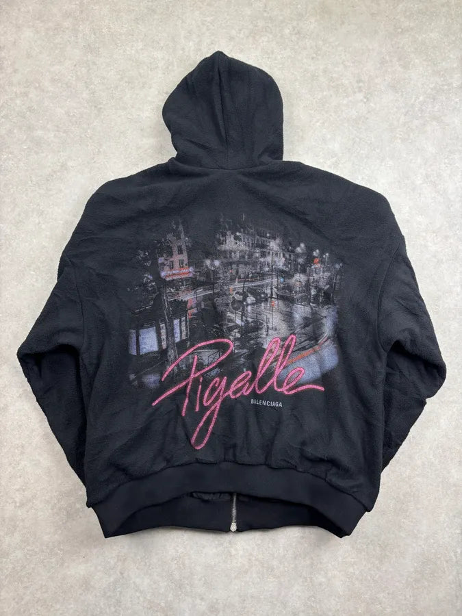 Balenciaga Fleece Black Pigalle Zip-up Hooded Jacket BnUJGJa 0