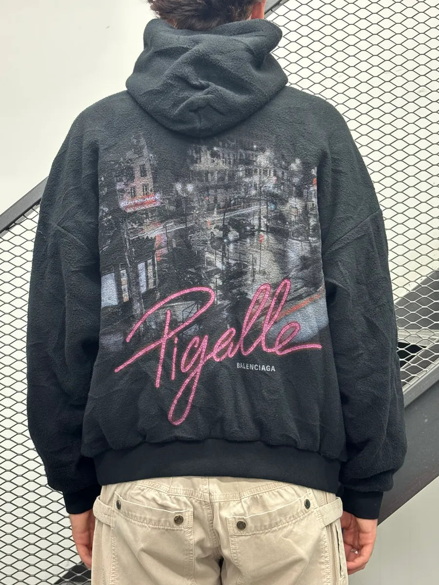 Balenciaga Fleece Black Pigalle Zip-up Hooded Jacket BnUJGJa 2