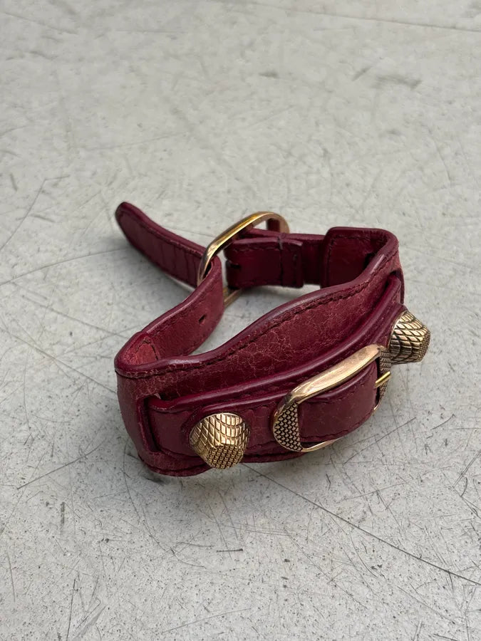 Balenciaga “Giant” Burgundy Leather Cuff Bracelet  twcmLjO 0