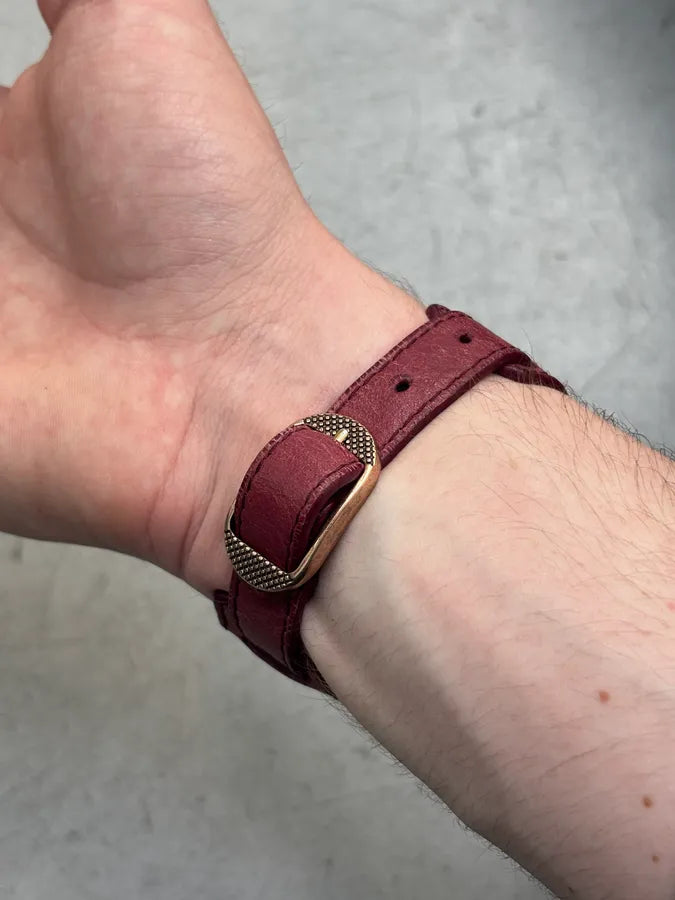 Balenciaga “Giant” Burgundy Leather Cuff Bracelet  twcmLjO 2