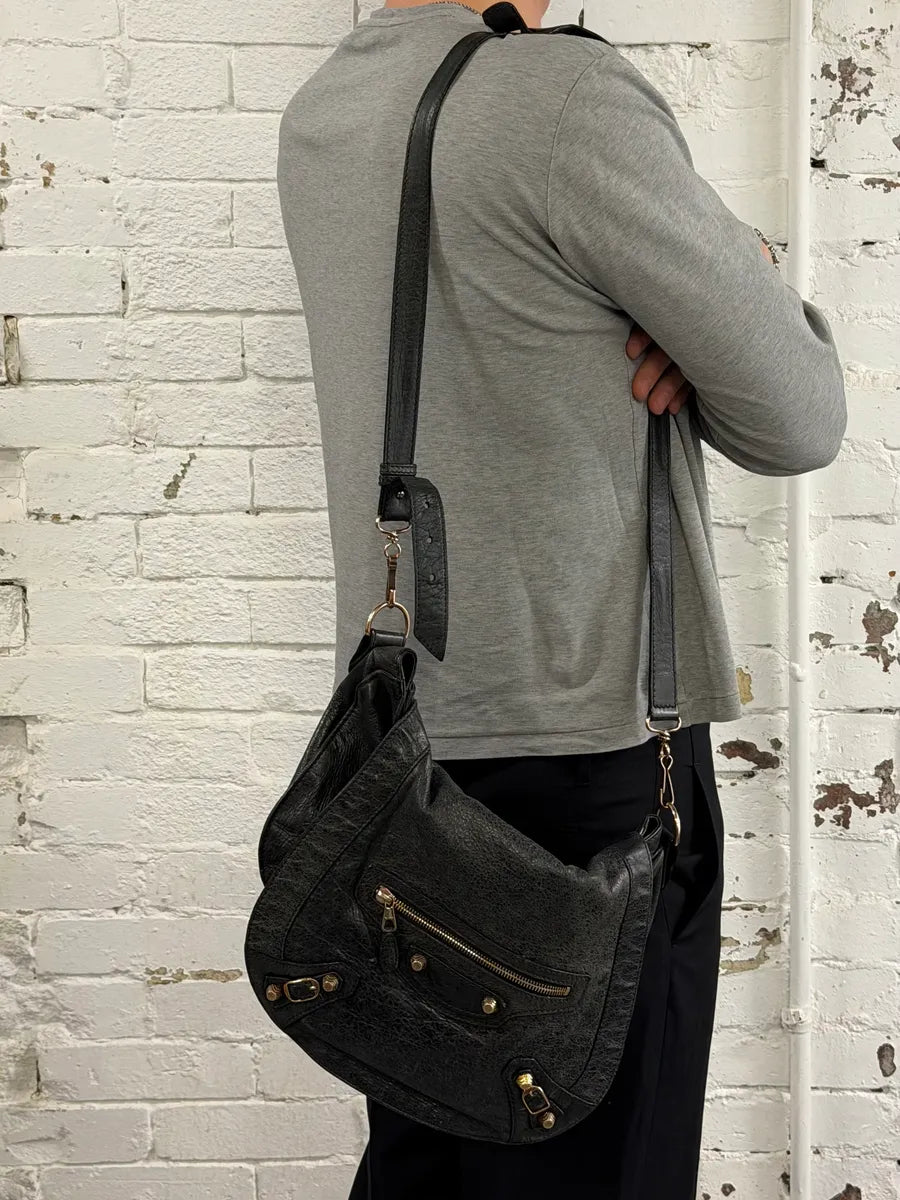 Balenciaga Gold Studded City Black Leather Shoulder Bag ZdrLmgm 1