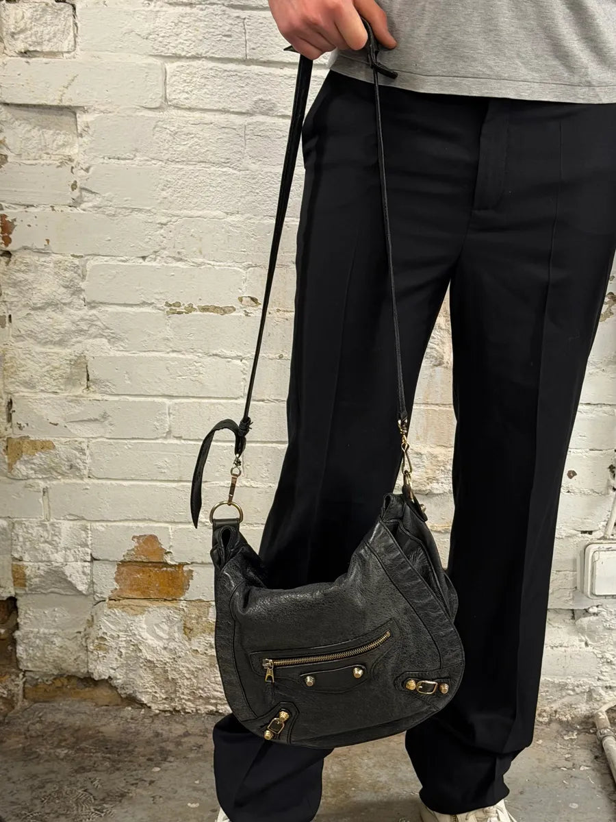 Balenciaga Gold Studded City Black Leather Shoulder Bag ZdrLmgm 2