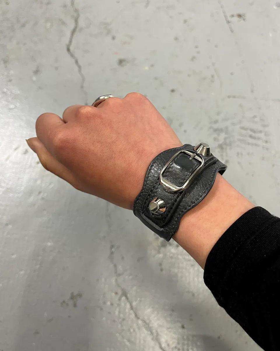 Balenciaga Grey Leather Studded Bracelet HLtFAgr 1
