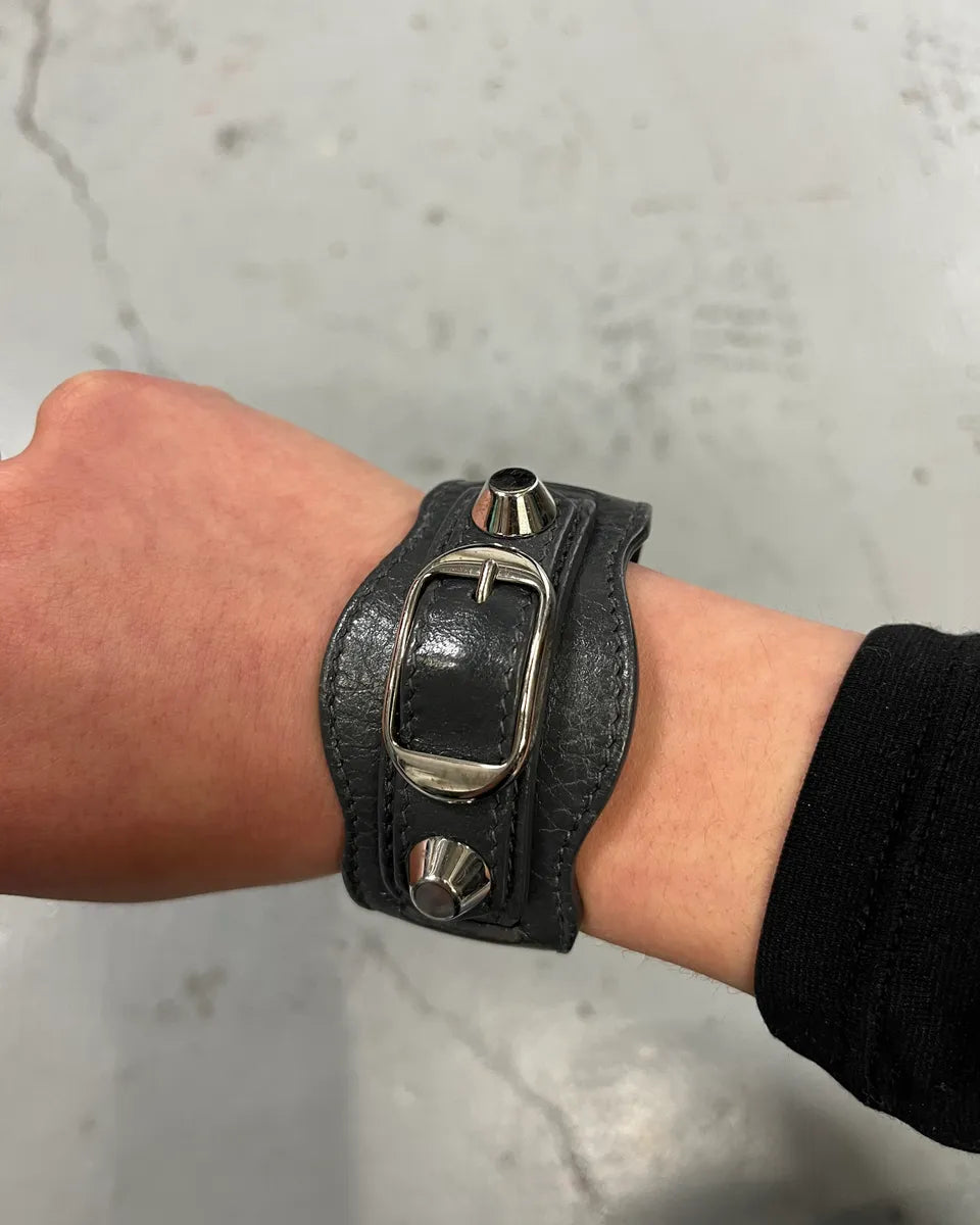 Balenciaga Grey Leather Studded Bracelet HLtFAgr 2