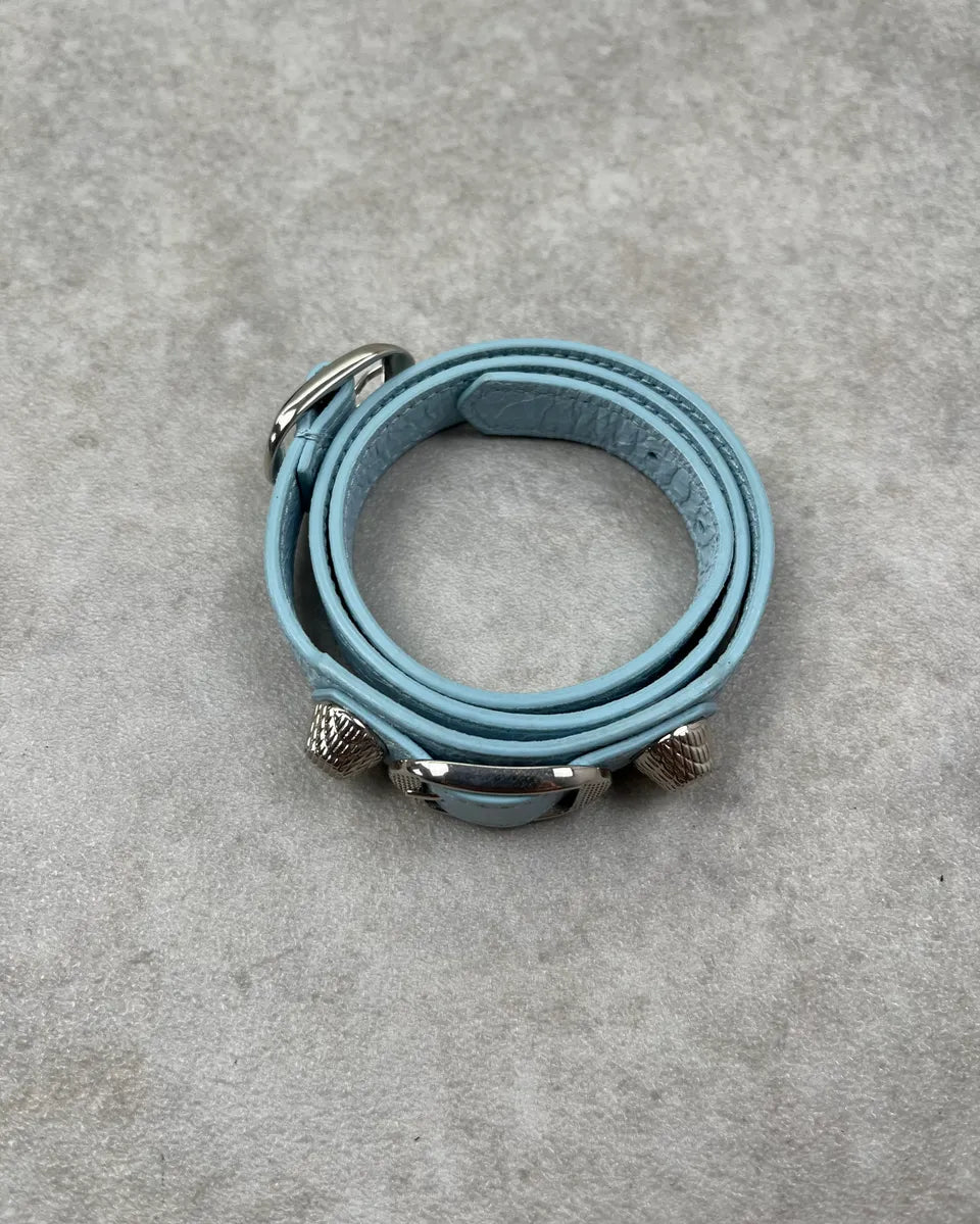 Balenciaga Ice Blue Leather Double Tour Studded Bracelet iqfHsyz 1