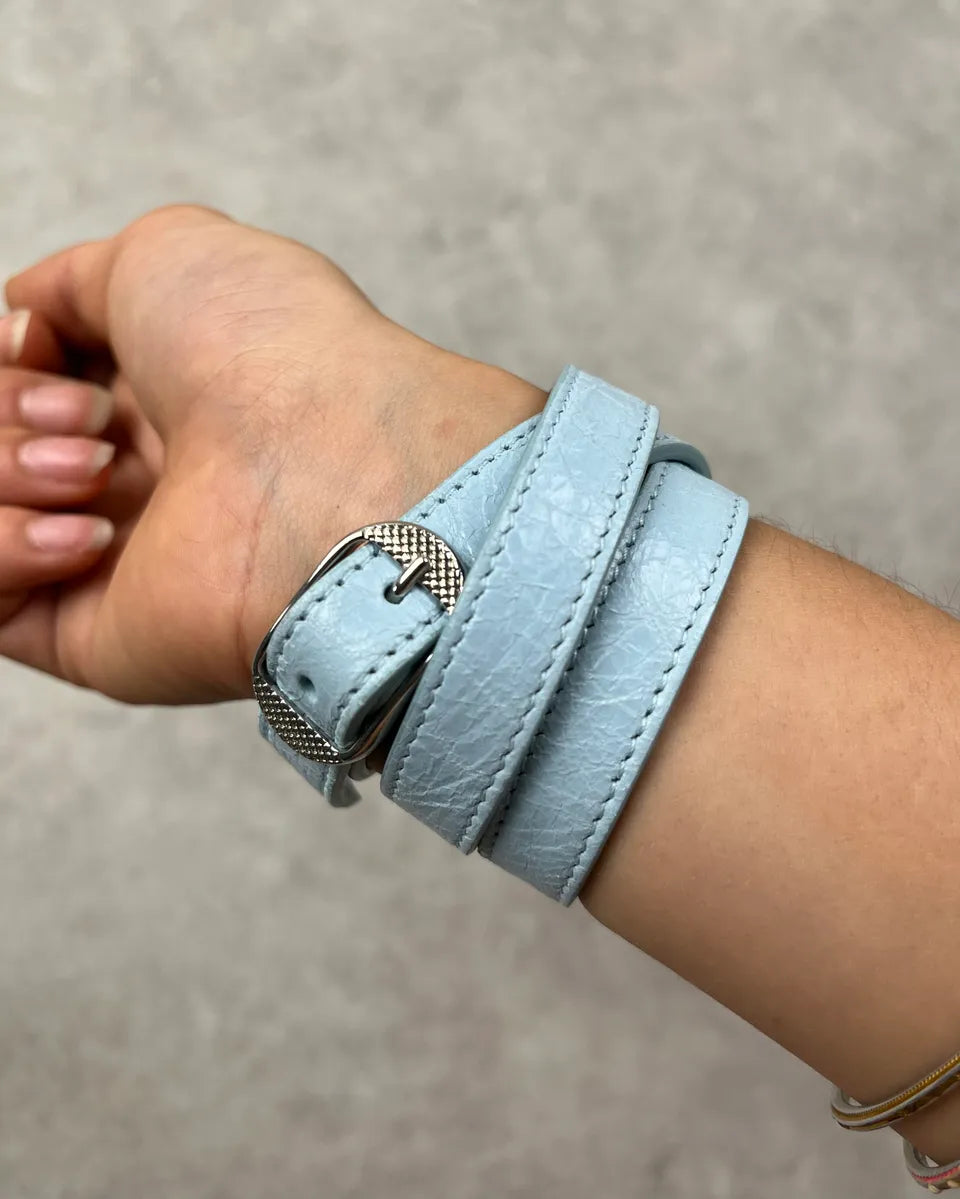 Balenciaga Ice Blue Leather Double Tour Studded Bracelet iqfHsyz 3