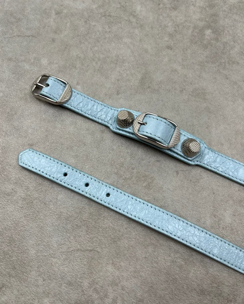 Balenciaga Ice Blue Leather Double Tour Studded Bracelet iqfHsyz 4