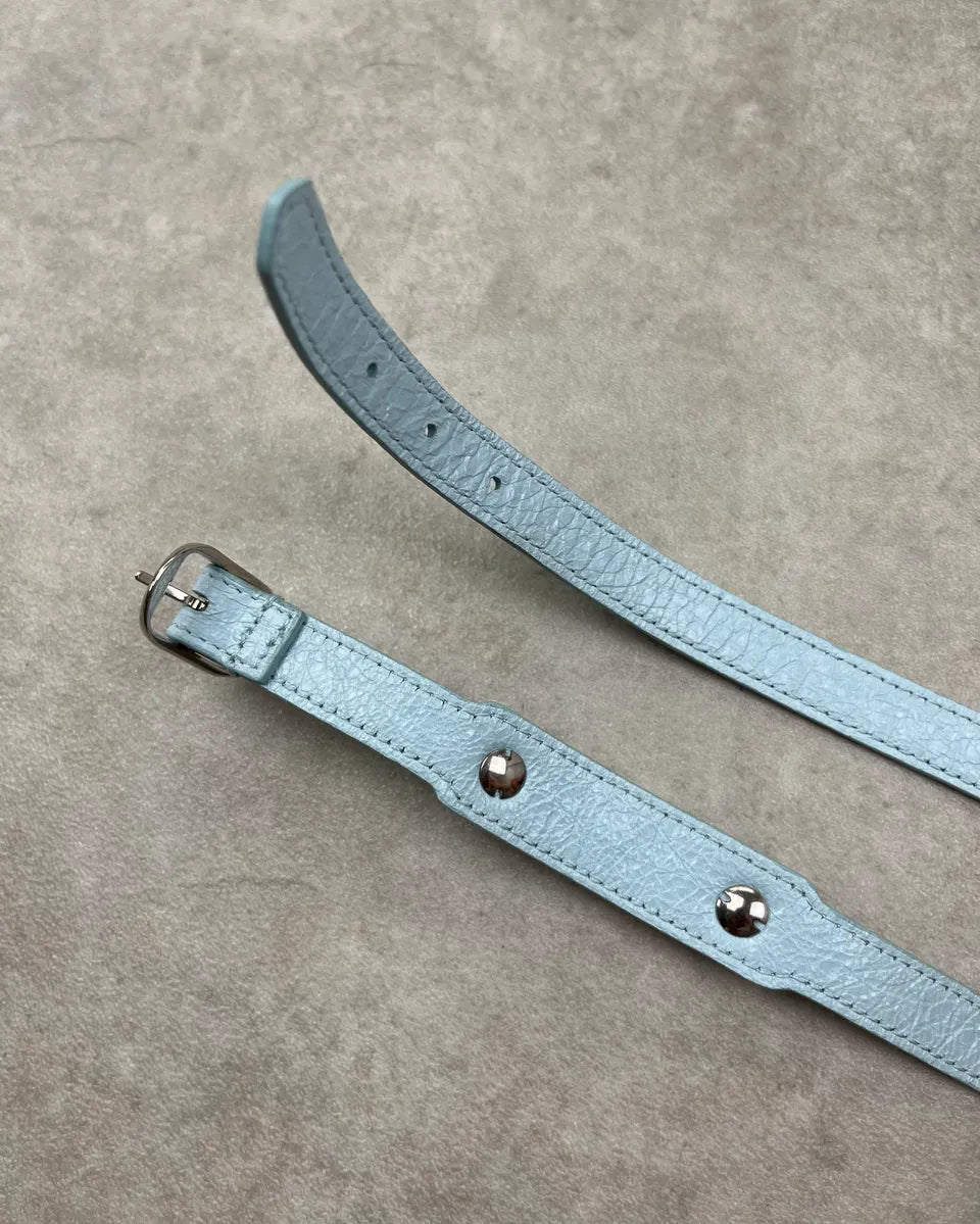 Balenciaga Ice Blue Leather Double Tour Studded Bracelet iqfHsyz 5