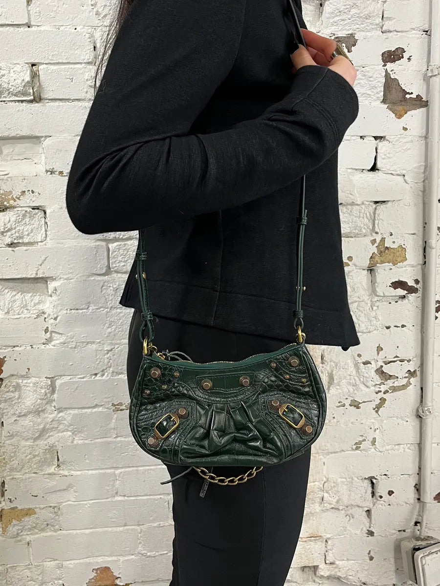 Balenciaga Le Cagole Croco Embossed Green Mini Green City Bag JidUzjE 2