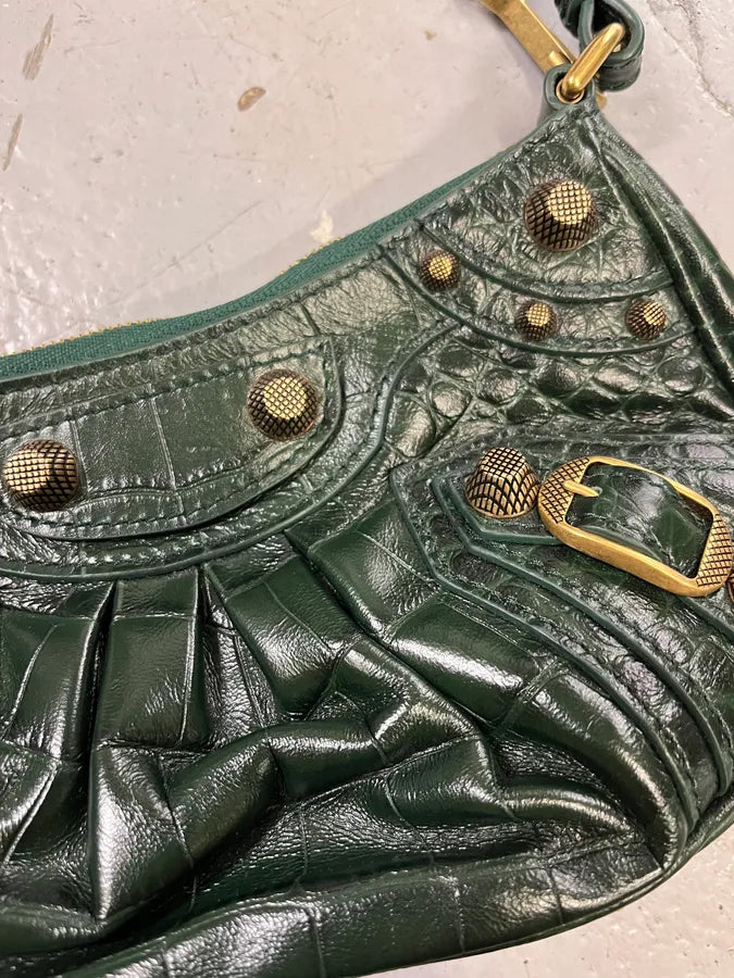 Balenciaga Le Cagole Croco Embossed Green Mini Green City Bag JidUzjE 4