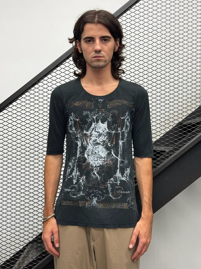 SS2010 Balenciaga Black Transparent Abstract Short Sleeves Top zTEBSoV 2