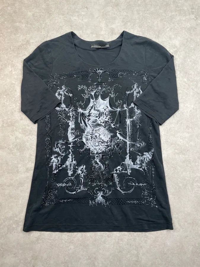 SS2010 Balenciaga Black Transparent Abstract Short Sleeves Top zTEBSoV 0
