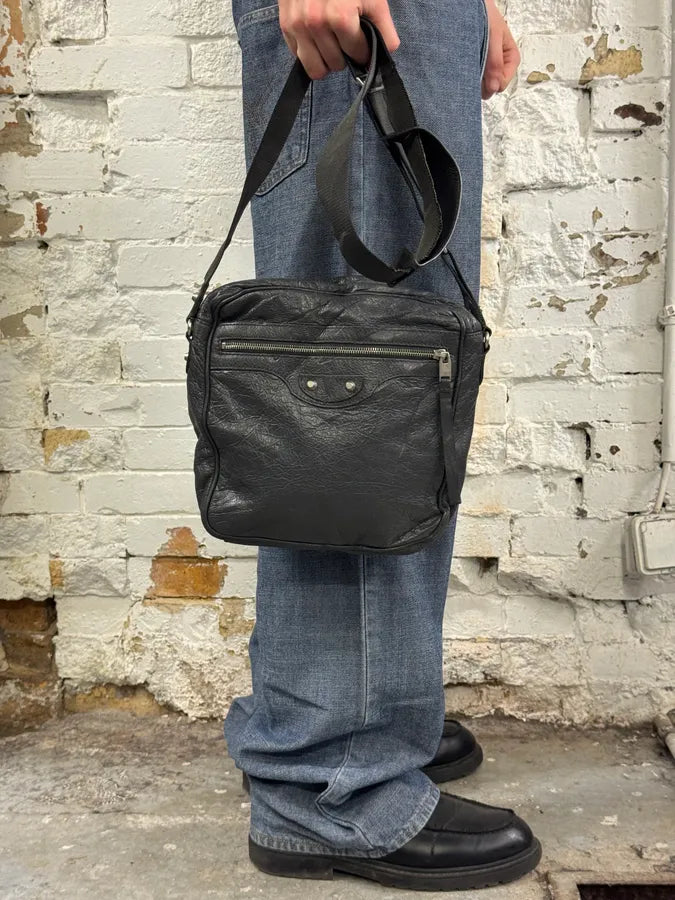 Balenciaga Moto Black Leather Crossbody Bag ZZvciio 1