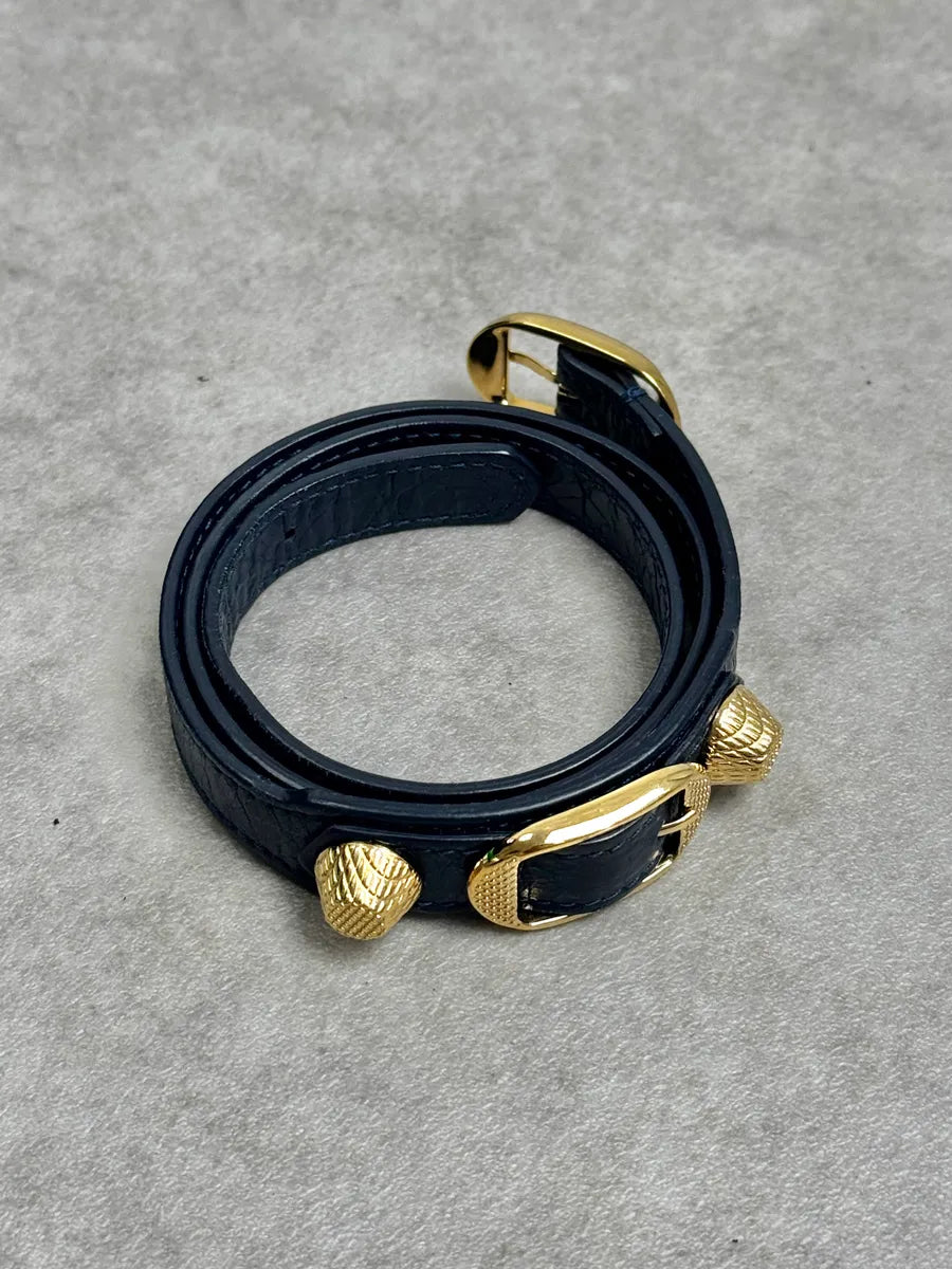 Balenciaga Navy & Gold Studded Cuff Leather Bracelet ZgnbVOv 1